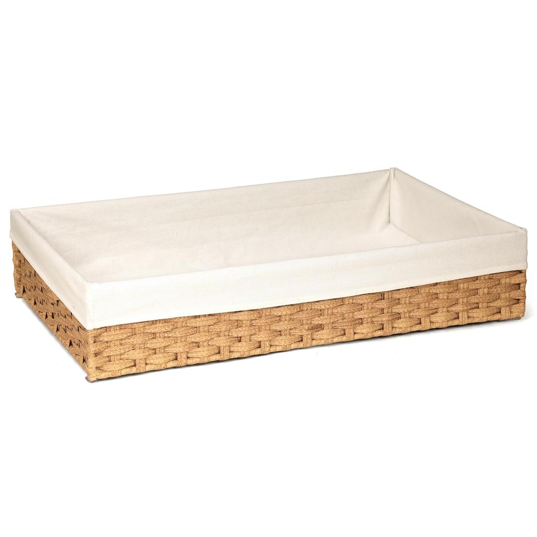 Klippehop Under Bed Storage Hand Woven PE Rattan Underbed Storage Basket for Bedroom, Underbed Storage Basket with Liner, Large Wicker Bed Storage Bin Fits Under Bed (30.719.76.3, 60L)
