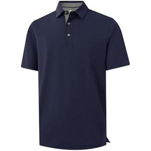 Men's Casual Polo Shirt Short Sleeve Mercerized Cotton Blend Breathable Stretch Classic Fit Business Collared Shirts (M, Blue)