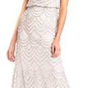 Adrianna Papell Womens Short Sleeve Blouson Beaded Gown (16, Blush/Gold)