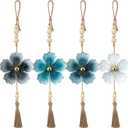 Tandefio 4 Pcs Metal Flower Wall Decor 7.9 x 22 Inch Large Metal Wall Art Decor Rustic Blue Floral Hanging Art for Living Room Home Bathroom Bedroom Indoor Outdoor(Classic)