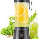 Cordless Portable Blender for Smoothies & Shakes - Personal Size Blender Lightweight & Rechargeable, 380Ml BAP Free Juice Cup with 6 Blades, Freshly Squeezed for Sports/Picnic (Black)