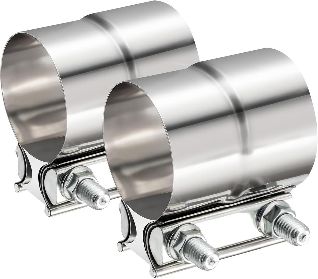 TIROL 2.25 Exhaust Clamp, 2.25 inch Lap Joint Band Stainless Steel Muffler Clamp for Joining to 2.25" ID Exhaust Pipe, Muffler Pipe 2Pcs