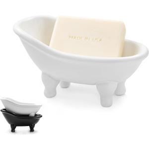 1piece 5.6" White Ceramic Mini Bathtub Soap Dish Small Planter Makeup Organizer Container Hamster Bathtub (White)