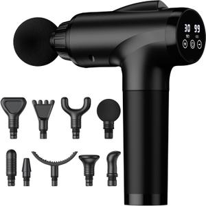Massage Gun Deep Tissue, Handheld Electric Muscle Massager, High Intensity Percussion Massage Device for Pain Relief with 9 Attachments & 30 Speed(Black) (Black)