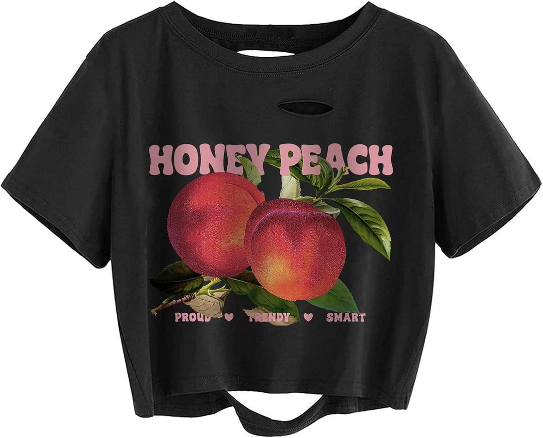 Avanova Women Finger Graphic Print Skull Skeleton Casual T Shirt Tee Short Sleeve Tie Dye Crop Top Peach Black Small