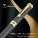 BEILUNER Ballpoint Pens, Stunning Grey Chrome Metal Pen with Golden Trim, Fancy Ball Pen Gift Set for Men & Women, Professional, Executive, Office,Journal Pens-Gift Box with 0.5mm Black Extra Refill