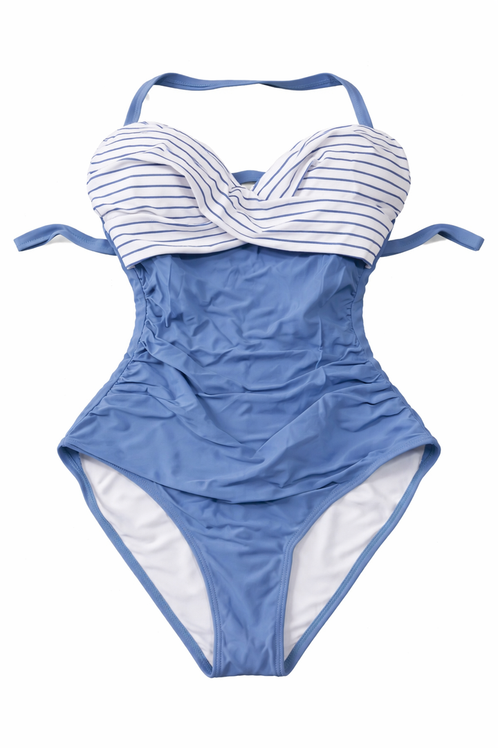 B2prity Women's One Piece Swimsuits Tummy Control V Neck Bathing Suits Tie Back Slimming Front Cross Swimwear,  Medium