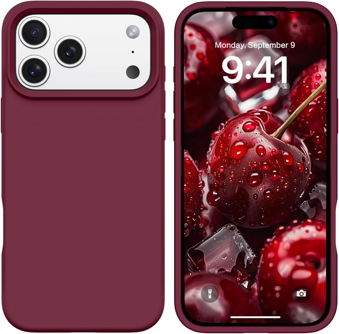 GUAGUA Compatible with iPhone 17 Pro Max Case 6.9 Inch Liquid Silicone Soft Gel Rubber Slim Thin Microfiber Lining Cushion Texture Cover Shockproof Protective Phone Case for iPhone 17 Pro Max,Wine Red