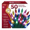 Warm Multi Color Christmas Tree Lights - 9 ft String of 50 Incandescent Mini Bulbs Multifunctional Lighting Modes, for Decorative, Bedroom, Outdoor, Xmas Twinkle Lights with Green Wire Total 10.4 ft