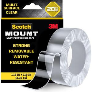 Scotch-Mount Multi-Purpose Gel Tape, Double-Sided Tape for Heavy Duty Applications, Removable Mounting Tape, Nano Tape, Water-Resistant Clear Mounting Tape, Holds up to 20 lbs, 1-Pack