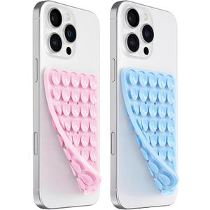 Anteel 2 Pack Silicone Suction Cup Phone Case Mount Double Sided, Hands-Free Silicon Phone Grip with Higher Suction Power for Selfies and Videos, Non Slip Phone Accessories (LightPink&Blue)