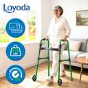 Loyoda Folding Walker with 2 Skis and 5" Wheels, Lightweight Walkers for Seniors and Adults, Supports Up to 350 Pounds, Adjustable Height, Compact Standard Walker, Green