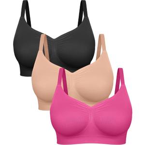 FeelinGirl Bras for Women Wireless Bralettes No Underwire Unlined Seamless Everyday Bras 3-Pack (XL)