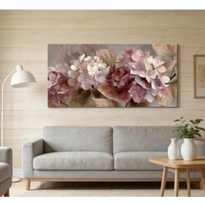 OBTRTS Pink Hydrangea Flower Wall Art, Neutral Floral Canvas Print Poster, Boho Modern Abstract Flowers Wall Decor for Living Room Bedroom, Elegant Home Decoration,, 40"L x 20"W