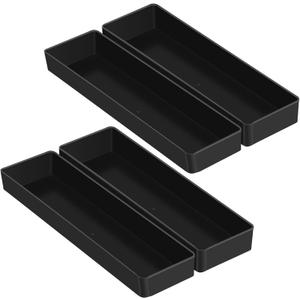 Teling 4 Pcs 4 Piece Large Black Rectangular Desk Organizer Set, Half Accessory Tray, Plastic Tabletop Organizer for Office, Home, or Study, Dimensions: 9.45 x 2.95 x 1.38 Inches
