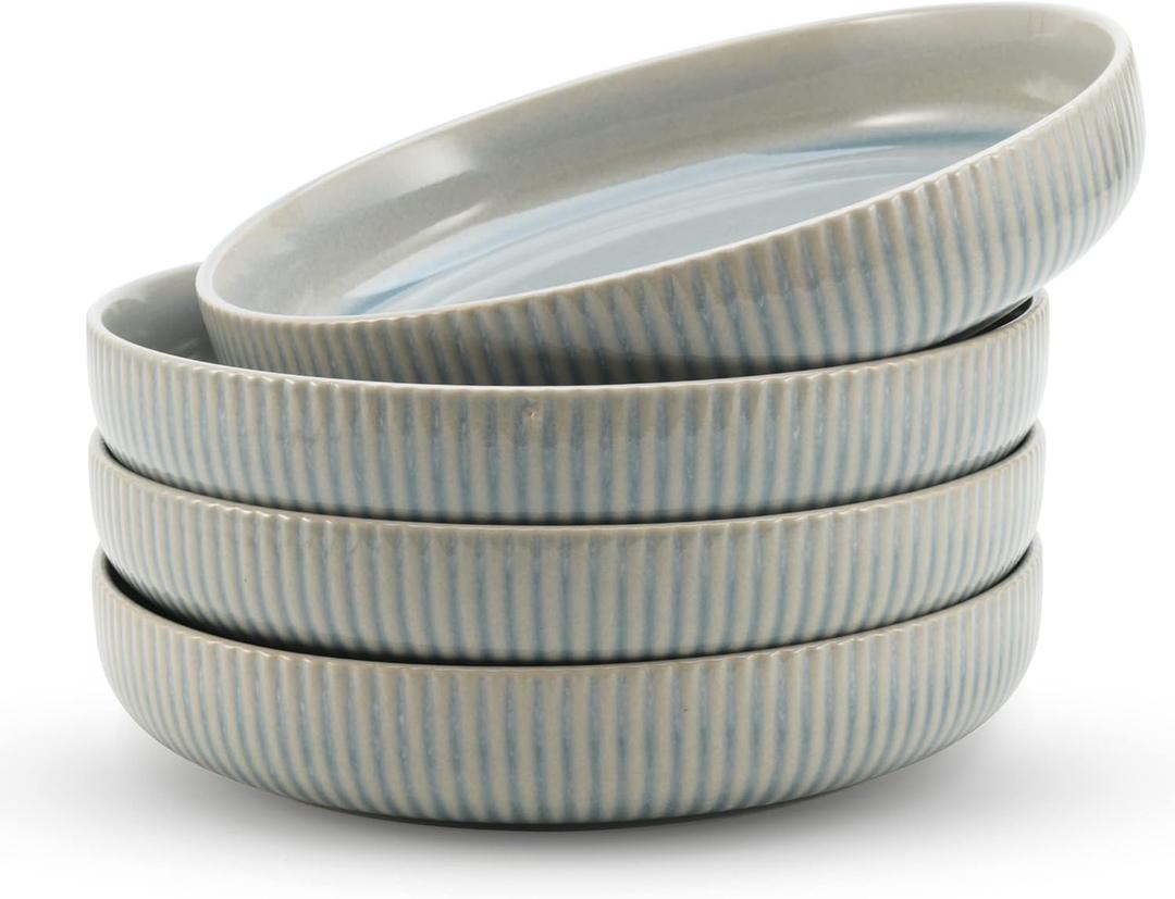 American Atelier 9-Inch Pasta Bowl (Set of 4) - 42 oz Unique Porcelain Dinner Bowls - Versatile Modern Dinnerware for Salads, Soups, Special Occasions & Casual Dining (Light Blue)