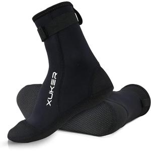 XUKER Neoprene Water Socks 3mm, Sand Proof Beach Small Size 7 Black 01-High Cut