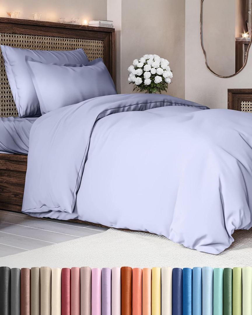 Duvet Cover Twin/Twin XL Size - Extra Soft Twin/Twin XL Size Duvet Cover - Breathable, Easy Care and Fade Free with Zipper Closures & Ties - 68" x 90" Inches - (Lavender) Comforter Not Included