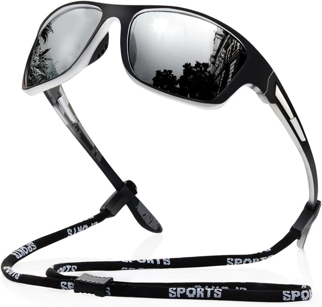 suoso Polarized Sports Sunglasses for Men: UV400 Protection Glasses Womens Wrap Around Goggles for Driving Fishing (A6-silver)