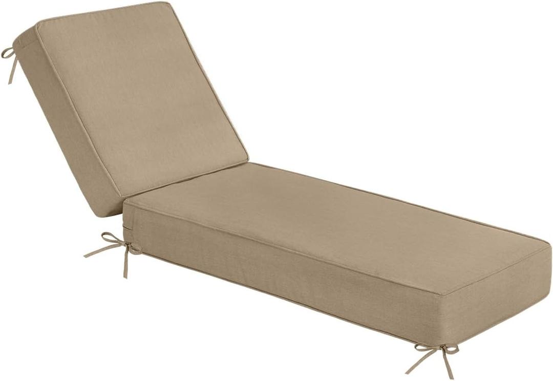 Sundale Outdoor Olefin Chaise Lounge Cushion, Water-Resistant Patio Lounge Chair Cushion, Thick Lounger Pad with 8 Straps Khaki, 80 x 26 x 6 Inches