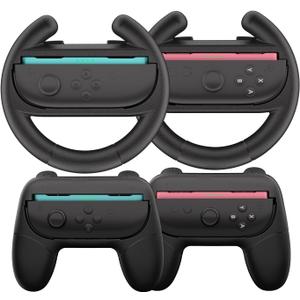 HEYSTOP Switch 2 Joy-Con Grip [4-Pack], Steering Wheels for Nintendo Switch 2 Controller Compatible with Mario Kart World/Mario Kart 8 Deluxe, Switch 2 Controller Accessories Ergonomic Design