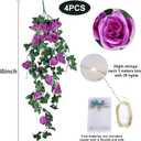RECUTMS Artificial Hanging Rose Flower Plants Outdoor with 30 LED Fairy String Lights Fake Flowers for House Garden Patio Front Porch Indoor Decor (Purple)