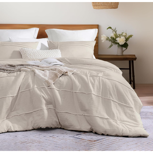 Beige King Size Comforter Set, 3 Piece Lightweight Comforter King, Farmhouse Bedding Set and Pinch Pleat Bed Set(Beige,102"*90")