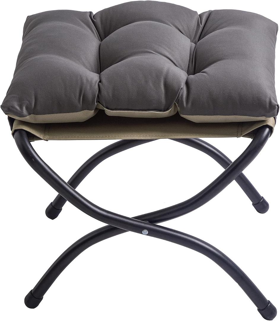 15" Foldable Foot Stool Ottoman with Metal Frame - Washable Dark Grey Upholstered Indoor/Outdoor Footrest for Living Room, Bedroom, Patio - Space-Saving Compact Design