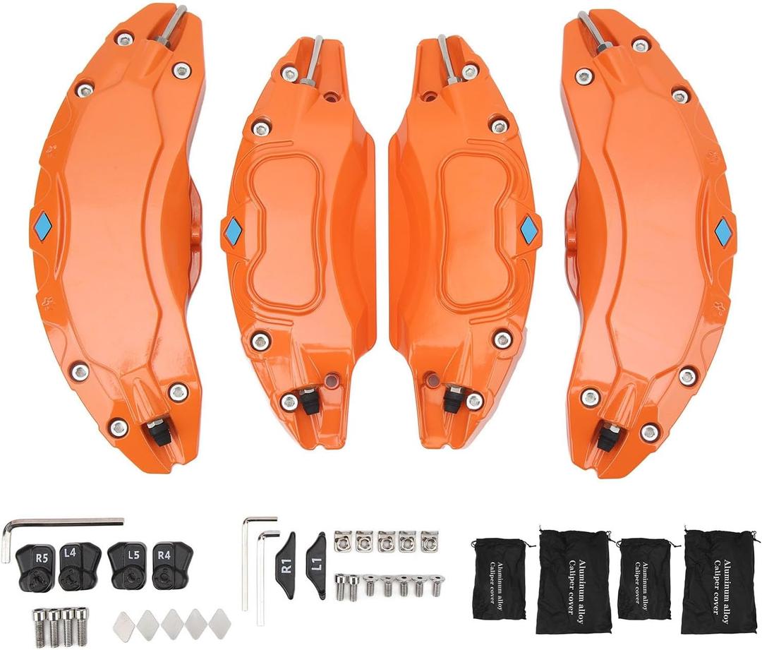 Brake Caliper Cover, Easy to Install, Robust Yet Lightweight Caliper Protector, Front Rear Aluminum Alloy Caliper Covers for 19 20In Wheels Hub, Set of 4 (Orange)