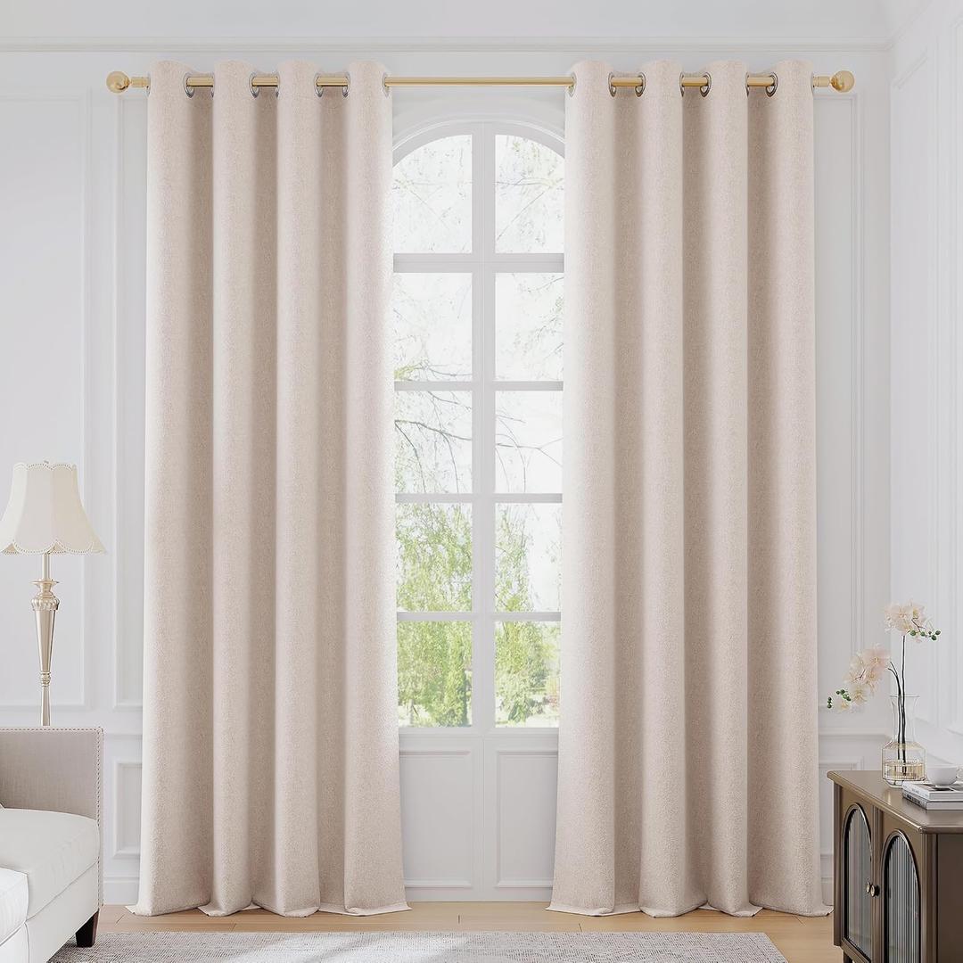 FMFUNCTEX 100% Blackout Taupe Curtains for Bedroom, Emboosed Textured Floral Curtains 84 Inches Long for Living Room, Thermal Insulated Curtain, Farmhouse Drapes Room Darkening Grommet 2 Panels
