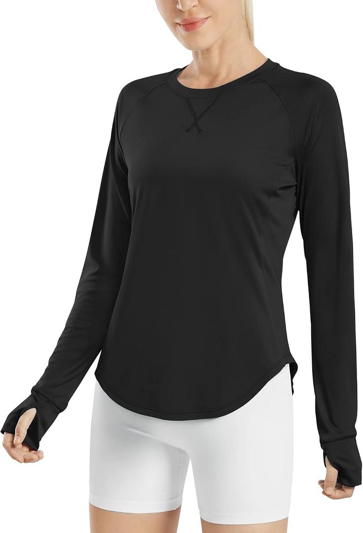 G4Free Women's Long Sleeve Workout Tops Sun Shirts Lightweight (Black, XS)