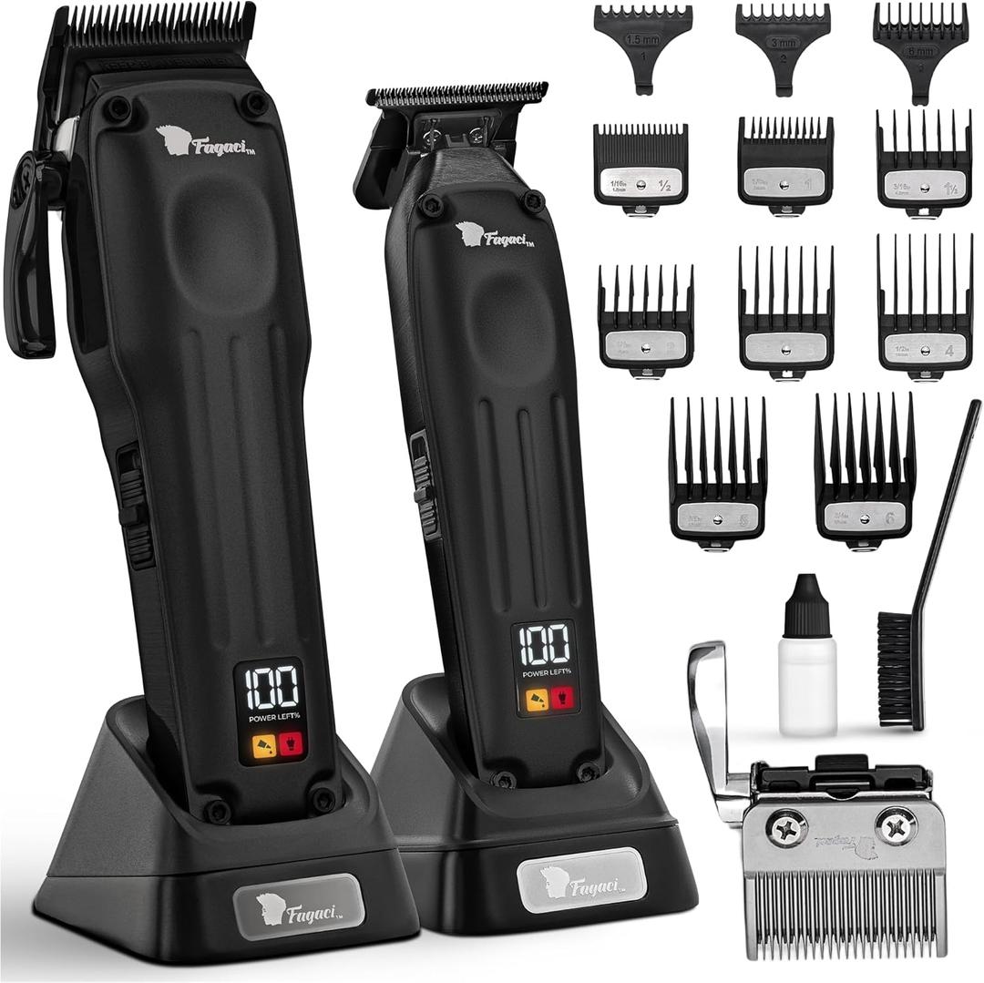 Fagaci Professional Hair Clippers for Men with Superior Precision, Brushless Motor Barber Clippers and Trimmers Set, 5X Longer Sharpness Hair Cutting Kit, Mens Haircut Cordless Clipper for Barber (Black)