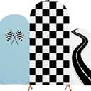 3 Pack Racing Car Theme Fast Party Arch Backdrop Covers Set of 4ft, 5ft, 6ft Black White Racing Theme Checkered Spandex Arch Cover for Birthday Wedding Baby Shower Party Decor(Blue)