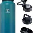 Fanhaw 40 oz Insulated Water Bottle  Stainless Steel Flask with 3 Lids (Straw, Spout, Carabiner) | Durable, Leakproof, for Hiking, Camping, Outdoor Adventures & Travel (Green Blue)
