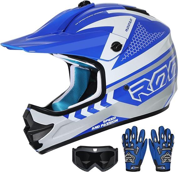 Youth Kids Dirt Bike Helmet DOT Approved, Full Face Motocross Set 4-in-1 set includes goggles gloves storage bag, ultra-light design, adjustable visor and washable liner for ATV UTV, Medium