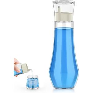 Glass Mouthwash Dispenser for Bathroom, 8.8 oz Refillable Mouthwash Container With Lid Cup, Small Clear Mouthwash Bottle for Countertop (White 1P)