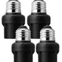 DEWENWILS Light Sensor Socket, Dusk to Dawn Sensor Socket, Light Bulb Socket for Light Fixtures, Compatible with Incandescent/CFL/LED/Halogen Bulbs, 4 Pack, ETL Listed (Black)