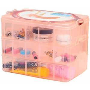 Kamay's 3-Tier Transparent Stackable Adjustable Compartment Slot Plastic Craft Storage Box Organizer Snap-Lock Tray Container 3 Sizes 4 Candy Colors (Large 30 Compartment, Orange)