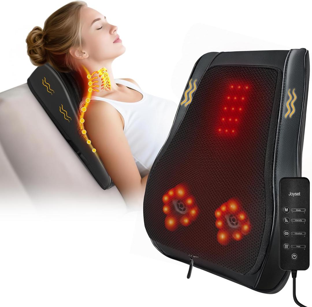 Joyset Back Massager with Heat, Neck Massager for Back Pain Deep Tissue,4D Kneading Shiatsu Lower Back Massage Pillow for Neck Shoulder Legs, Gifts for Mom, Dad, Women, Men (Black)