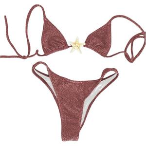 SOLY HUX Women's Sexy Halter Triangle Bikini Set Tie String Swimsuit High Cut Thong Two Piece Bathing Suit (Pure Red), XS