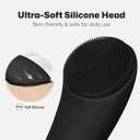 PRITECH Facial Cleansing Brush, Rechargeable Silicone Face Scrubber with Heat Massage End, Vibrating Exfoliator Scrubber for Deep Cleaning, Waterproof Face Brush for Women and Men (Black)
