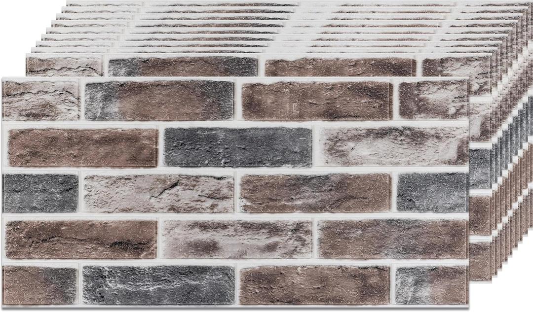 3D Wall Panels Brick Peel and Stick 26.7"x13.4"-10 PCS - Gray Faux Bricks Self Adhesive Waterproof Wall Decor Outdoor - Foam Walls Panel Faux Stone Tile for Backsplash Fireplace Kitchen Decorative