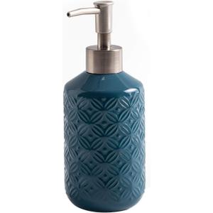 FE FUN ELEMENTS Soap Dispenser, 13.5oz Hand Soap Dispenser Ceramic Refined Emboss Design with Rust Proof Pump, Refillable Dish Soap Dispenser for Kitchen Bathroom