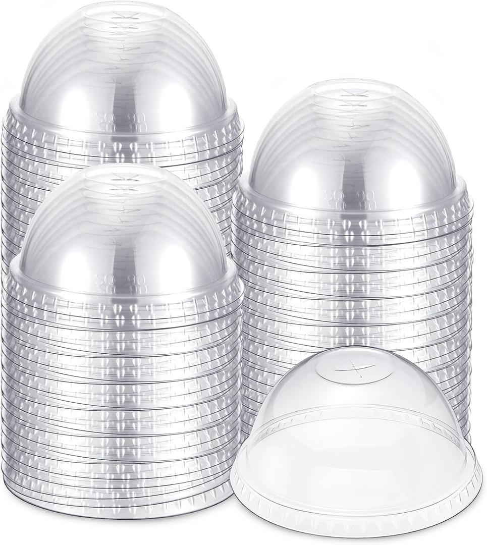 100 Count 90mm/3.5inch Dome Lids, Clear Pet Lids for Plastic Cup Disposable Cover for Cold Brew, Coffee, Beer, Cocktail, Wine or Beverage Cups