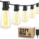 25FT Outdoor String Lights, Patio Lights with 10+1 LED Dimmable Waterproof Shatterproof ST38 Retro Edison 2700K Bulbs for Balcony Yard, Black