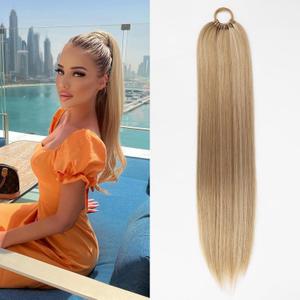 Ponytail Hair Extension For Women, Long Braided Ponytail With Hair Tie, Synthetic Straight Wrap Around Braided Pony tail Extension 22inch(Golden Blonde Highlights)