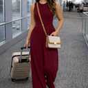 XXTAXN Women's Casual Sleeveless Round Neck Corset Waist Wide Leg Jumpsuit with Pockets - Comfy One-Piece Long Pants Winered (L)