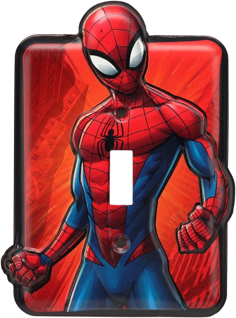 Open Road Brands Marvel Spider-Man Embossed Metal Light Switch Plate Decoration for Bedroom or Man Cave (Red)