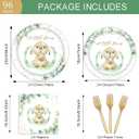 96 Pcs Bunny Party Tableware Set Spring Easter Eucalyptus Rabbit Party Supplies Set 24 Guests Plates Paper Napkins Plastic Forks for Birthday Baby SAYwer Party