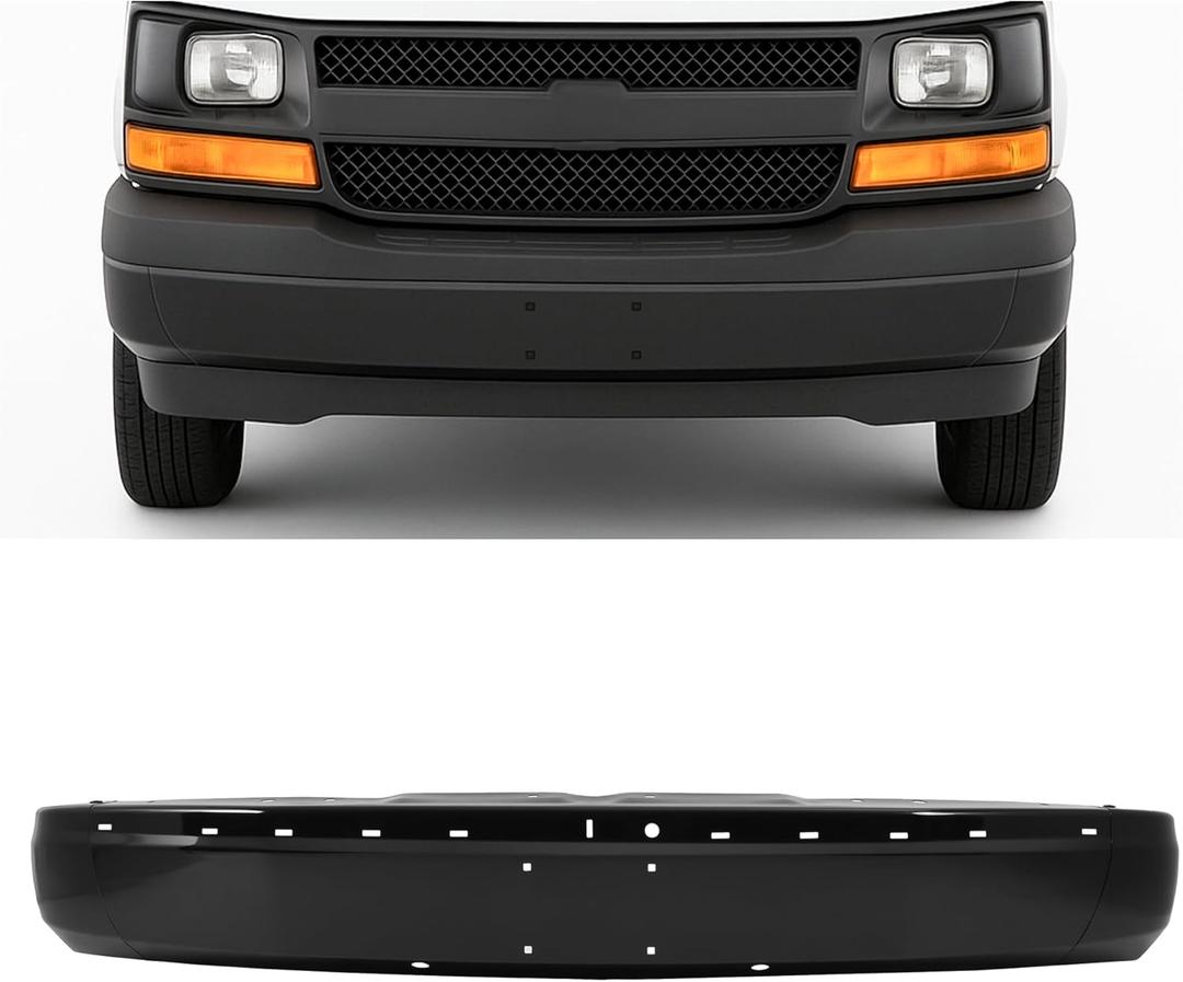 KUAFU Front Bumper Face Bar Compatible with 2003-2014 Chevy Chevrolet Express GMC Savana 1500, 2003-2025 Chevy Chevrolet Express GMC Savana 2500 3500 Replacement For GM1002425, 22872781 -Black 3Pcs